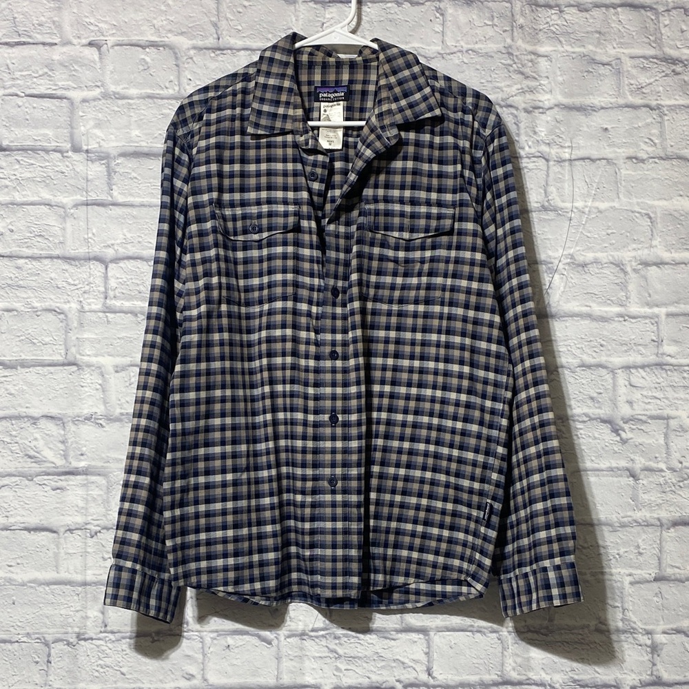 Patagonia Blue and Beige Plaid Shirt